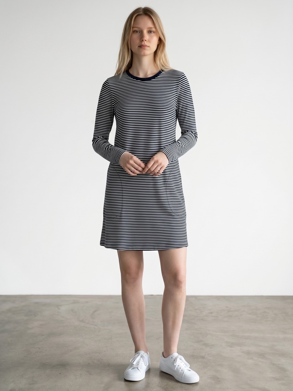 NWT New J. Crew Striped Long Sleeve Cotton Navy White Mini Dress Size XXS
